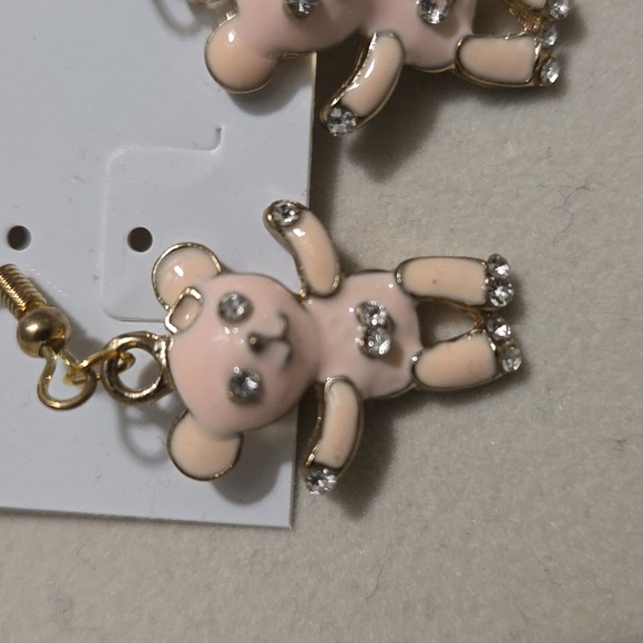 SCARE BEARS PINK AND GOLD TONE TEDDY BEAR EARRINGS - Picture 2 of 6